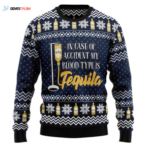 Get Festive with Tequila My Blood Type Ugly Christmas Sweater – Limited Edition