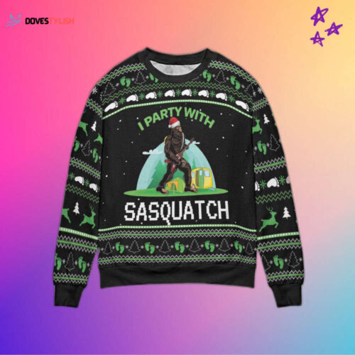 Get Festive with the I m Party With Sasquatch Camping Ugly Christmas Sweater