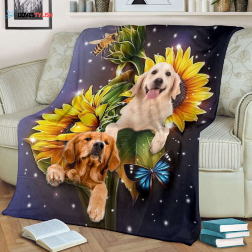 Golden Retriever Sunflower Butterfly Blanket: Perfect Gift for Dog Lovers Home Decor