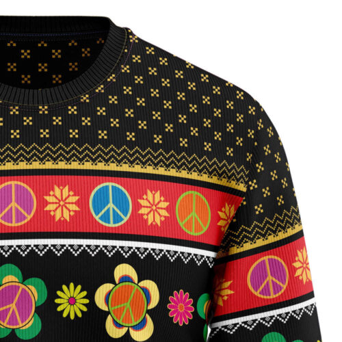 Hippie Peace Sign Ugly Christmas Sweater: Festive & Retro Holiday Attire