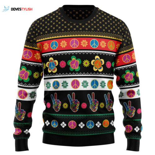 Hippie Peace Sign Ugly Christmas Sweater: Festive & Retro Holiday Attire