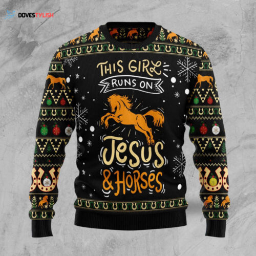 Jesus and Horses Ugly Christmas Sweater: Perfect for Girls who Run!