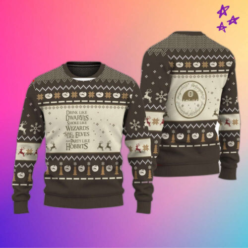 Magical Ugly Christmas Sweater: Drink Like Dwarves Smoke Like Wizards 3D All Over Print