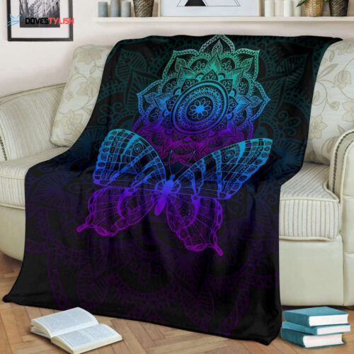 Mandala Butterfly Fleece Blanket – Unique Gift Idea for Cozy Comfort