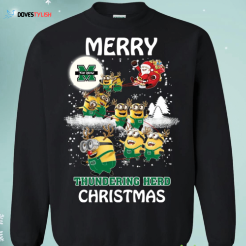 Marshall Thundering Herd Minion Santa Claus Sweatshirt – Festive Christmas Sleigh Design