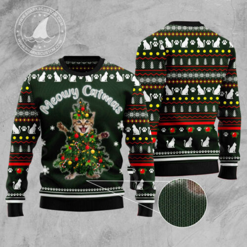 Meowy Catmas Ugly Christmas Sweater: Festive Feline Fun for the Holidays!