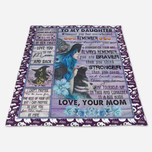 Mom to Daughter Witch Girl Halloween Fleece Blanket – Perfect Gift for Daughter