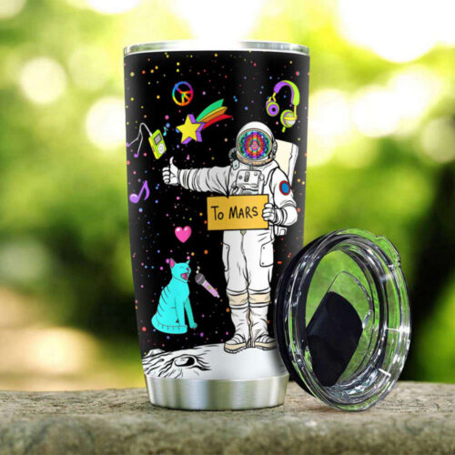 Music Hippie Hitchhiking Astronaut Tumbler Stainless Steel Eco-friendly Travel Cup