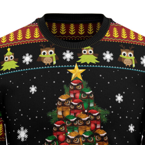 Owl Christmas Tree HZ102106 Ugly Christmas Sweater – Perfect Holiday Gift Noel Malalan Signature