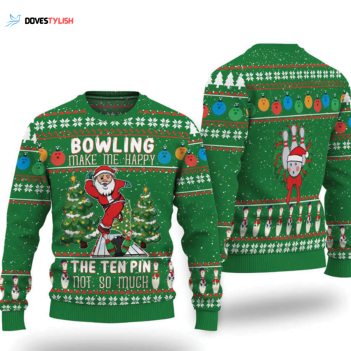 Santa Bowling Go Strike Ugly Christmas Sweater: Spread Holiday Cheer with Fun and Festive Design!