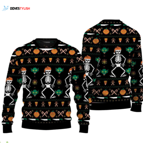 Spooktacular Christmas Ugly Halloween Dancing Skeleton Hoodie – All Over Print!