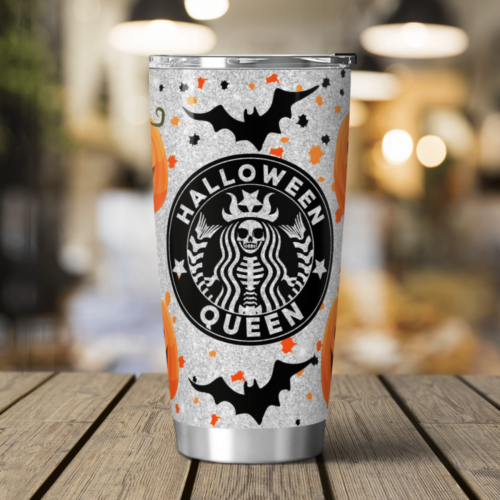 Spooky Skull Halloween Queen Tumbler: Enjoy Sipping in Style!