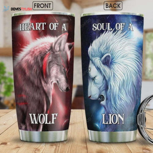 Stainless Steel Vacuum Insulated Tumbler – Heart of a Wolf Soul of a Lion – Perfect Birthday Christmas Thanksgiving Gift