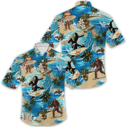 Stylish Summer 3D Bigfoot Hawaii Shirt – Men s Short Sleeve Aloha Beach Shirt