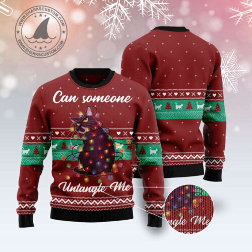 Untangle Me Cat Ugly Christmas Sweater – Festive Feline Fashion for the Holidays