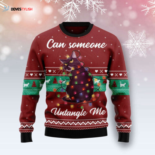 Untangle Me Cat Ugly Christmas Sweater – Festive Feline Fashion for the Holidays