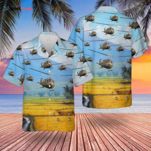 US Army Bell UH-1 Huey Hawaiian Shirt: Patriotic Military Fashion