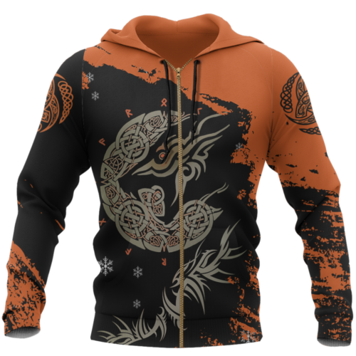 Viking Fenrir Wolf On Fire Pullover: Bold Norse-inspired Sweater for Men