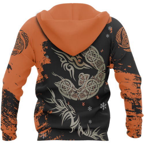 Viking Fenrir Wolf On Fire Pullover: Bold Norse-inspired Sweater for Men