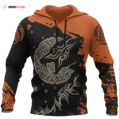 Viking Fenrir Wolf On Fire Pullover: Bold Norse-inspired Sweater for Men