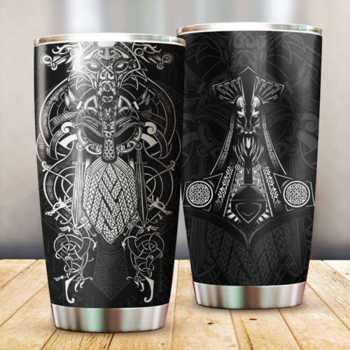 Viking Odin Tattoo Style Tumbler: Bold and Stylish Norse Drinkware