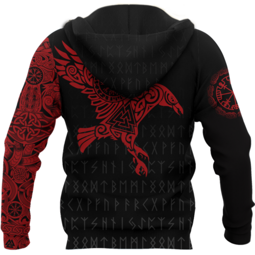 Vikings Raven of Odin Tattoo Red Hoodie – Authentic Norse Design