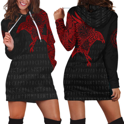 Vikings Raven of Odin Tattoo Red Hoodie – Authentic Norse Design