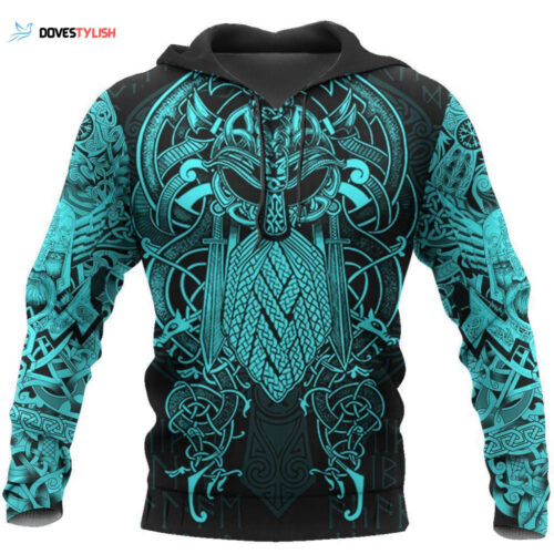 Norse Vikings Valhalla Viking Skull Hoodie – Blue Stylish Authentic Norse Apparel