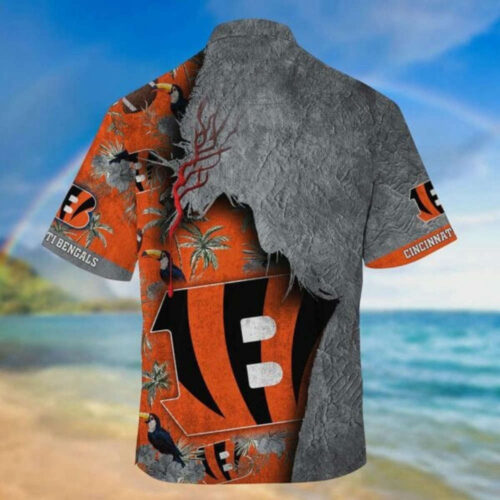 NFL Cincinnati Bengals Grey Orange Hawaiian Shirt Men & Women Aloha Shirt