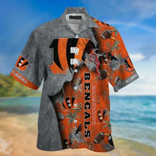 NFL Cincinnati Bengals Grey Orange Hawaiian Shirt Men & Women Aloha Shirt