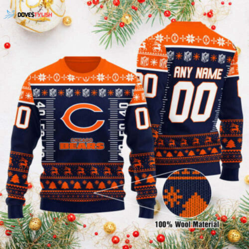 Custom Chicago Bears Ugly Christmas Sweater with Name & Number – NFL Logo