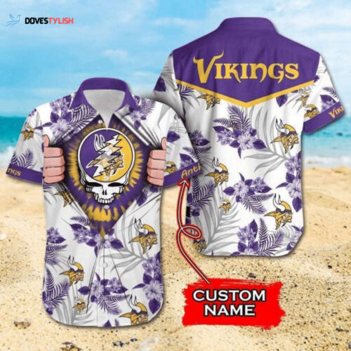 Custom Name Skull Hawaiian Shirt – NFL Minnesota Vikings Aloha Shirt for Men & Women