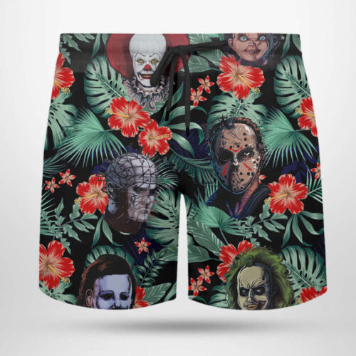 Horror Movie Chracters Hawaiian Shirt, Beach Shorts for Men