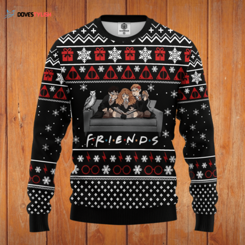 HP Christmas Sweater Friends Harry Ron Hermione Christmas Pattern Black Ugly Sweater