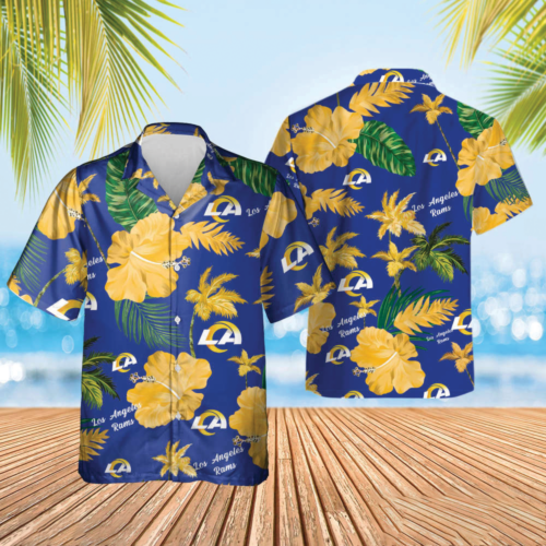 Los Angeles Rams Nfl Color Hibiscus Button Up Hawaiian Shirt