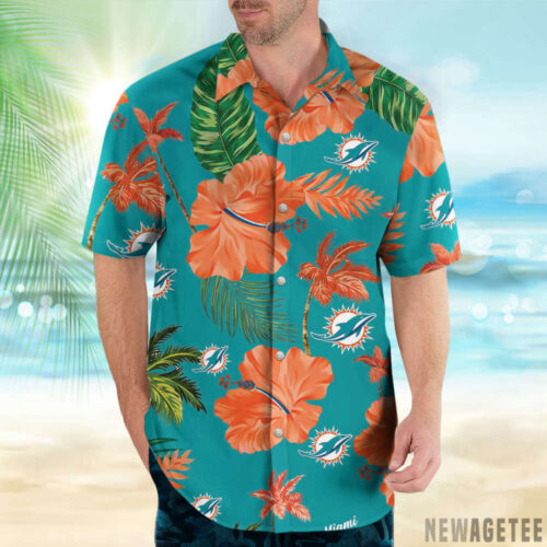 Miami Dolphins Nfl Color Hibiscus Button Up Hawaiian Shirt