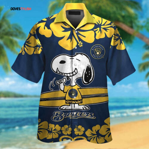Milwaukee Brewers Snoopy Tropical Aloha Shirt Set: Men Women Kids