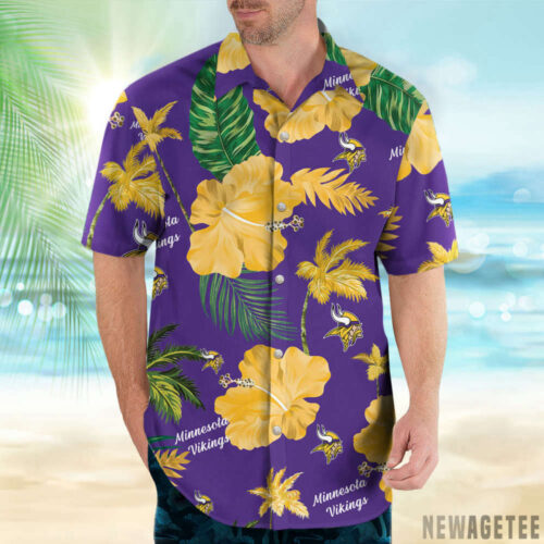 Minnesota Vikings Nfl Color Hibiscus Button Up Hawaiian Shirt