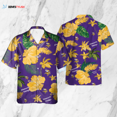 Minnesota Vikings Nfl Color Hibiscus Button Up Hawaiian Shirt
