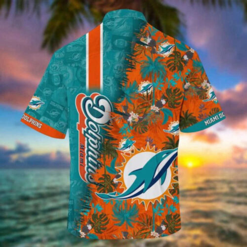 NFL Miami Dolphins Coconut Tree Aqua Orange Hawaiian Shirt – Men & Women Aloha Shirt