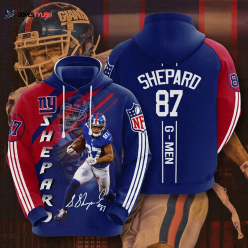 NFL New York Giants Sterling Shepard Hoodie: Dark Blue Red Stripes AOP Shirt