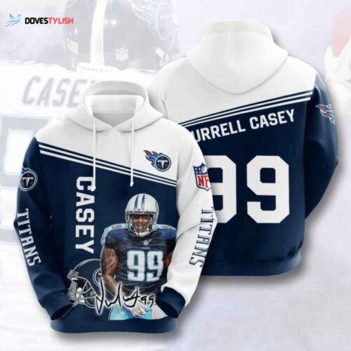 NFL Tennessee Titans Jurrell Casey Hoodie: Navy White AOP Shirt