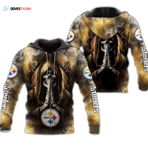 Pittsburgh Steelers Skull Smoke Hoodie: Stylish Zip-Up AOP Shirt for NFL Fans