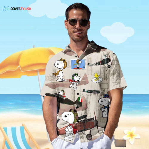 Snoopy & Friends Hawaiian Beach Shorts: Brown Shirt for Fun in the Sun!