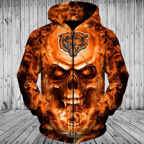 Affordable 3D Skull Chicago Bears NFL Hoodies – Zip Up & Pullover