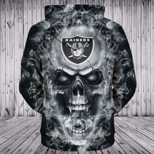 Oakland Raiders 3D Skull NFL Hoodie – Zip Up Sweatshirt Pullover