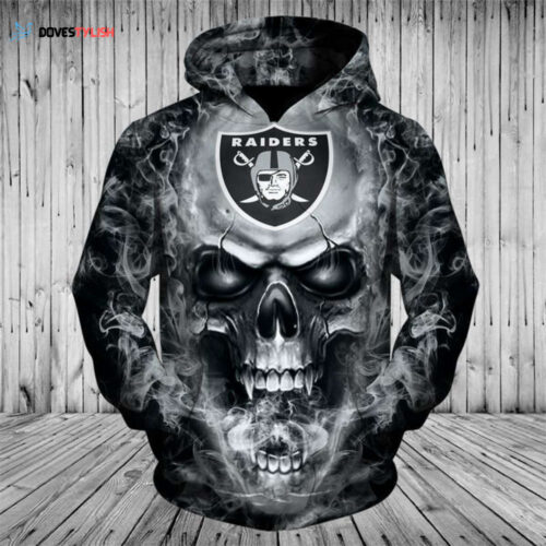 Oakland Raiders 3D Skull NFL Hoodie – Zip Up Sweatshirt Pullover