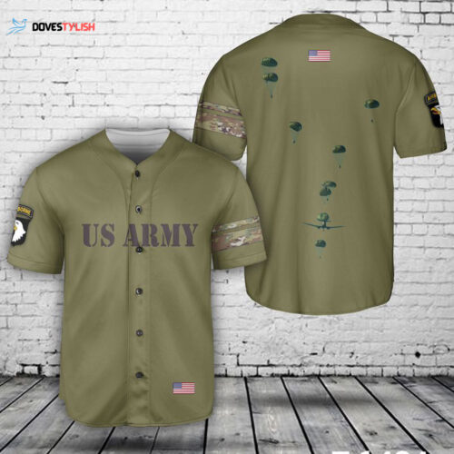 101st Airborne Division Parachute Baseball Jersey – US Army Paratroopers DLMP2209PD01