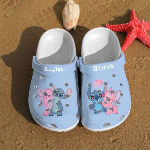 Lilo Stitch Fall In Love Crocs Classic Clogs Shoes In Blue