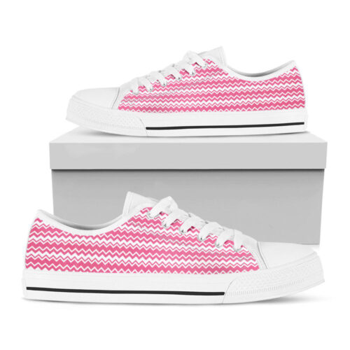 Pink And White Zigzag Pattern Print White Low Top Shoes, Best Gift For Men And Women